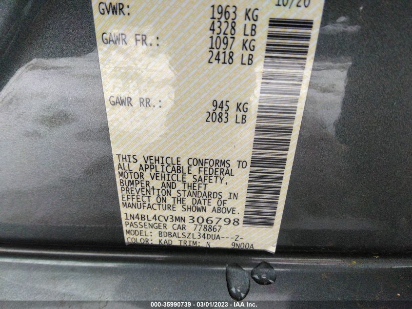 2021 NISSAN ALTIMA 2.5 SR - 1N4BL4CV3MN306798
