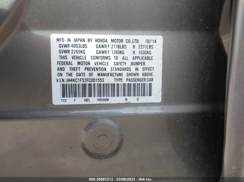 2015 ACURA RLX TECH PKG - JH4KC1F52FC001553