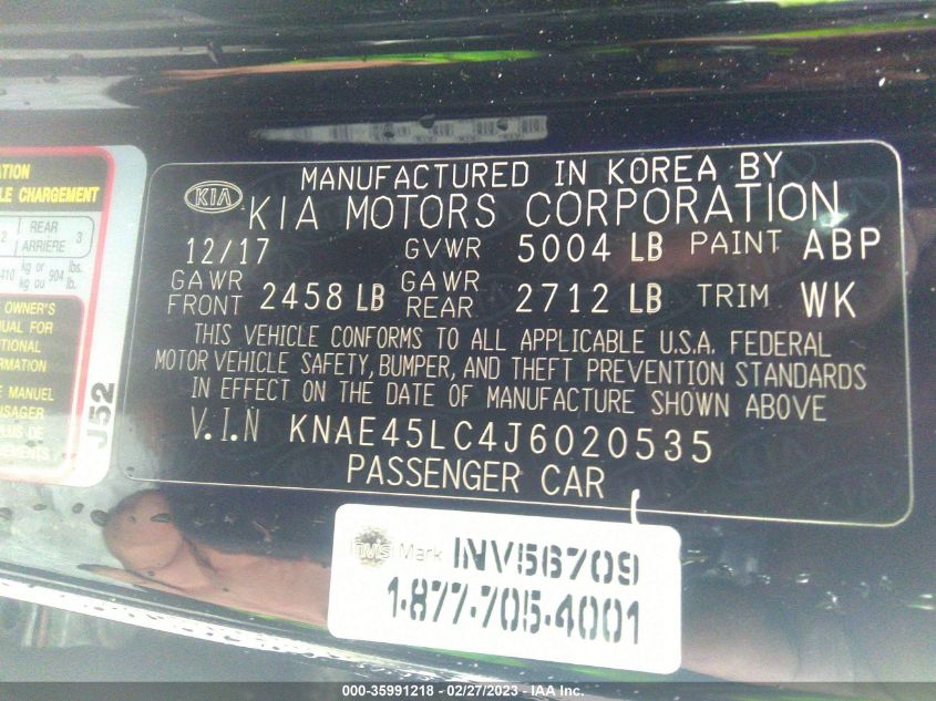 2018 KIA STINGER GT1 - KNAE45LC4J6020535