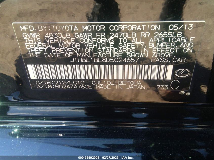 2013 LEXUS GS 350 - JTHBE1BL8D5024657