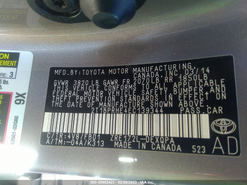 2014 TOYOTA COROLLA LE ECO - 2T1BPRHE4EC139344