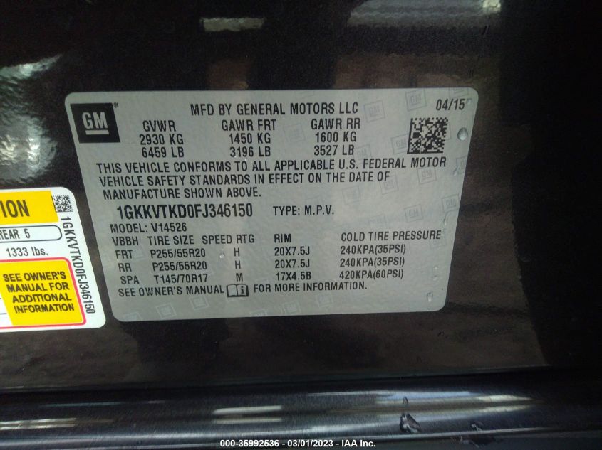 2015 GMC ACADIA DENALI - 1GKKVTKD0FJ346150