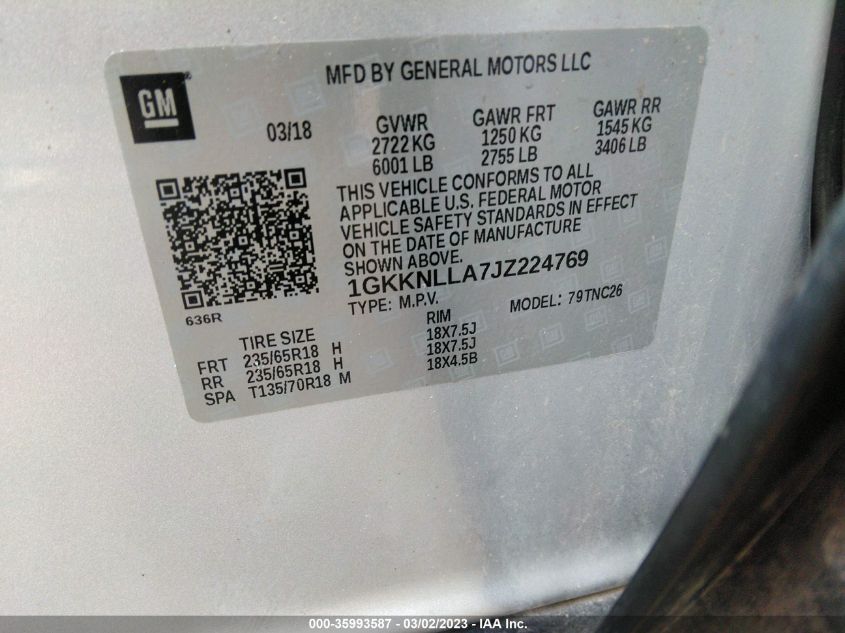 2018 GMC ACADIA SLE - 1GKKNLLA7JZ224769