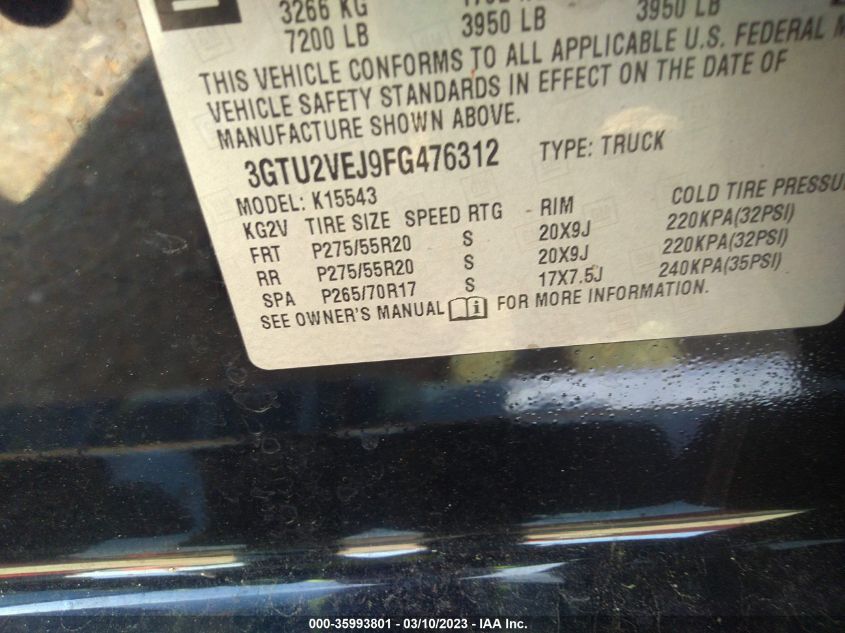 2015 GMC SIERRA 1500 SLT - 3GTU2VEJ9FG476312