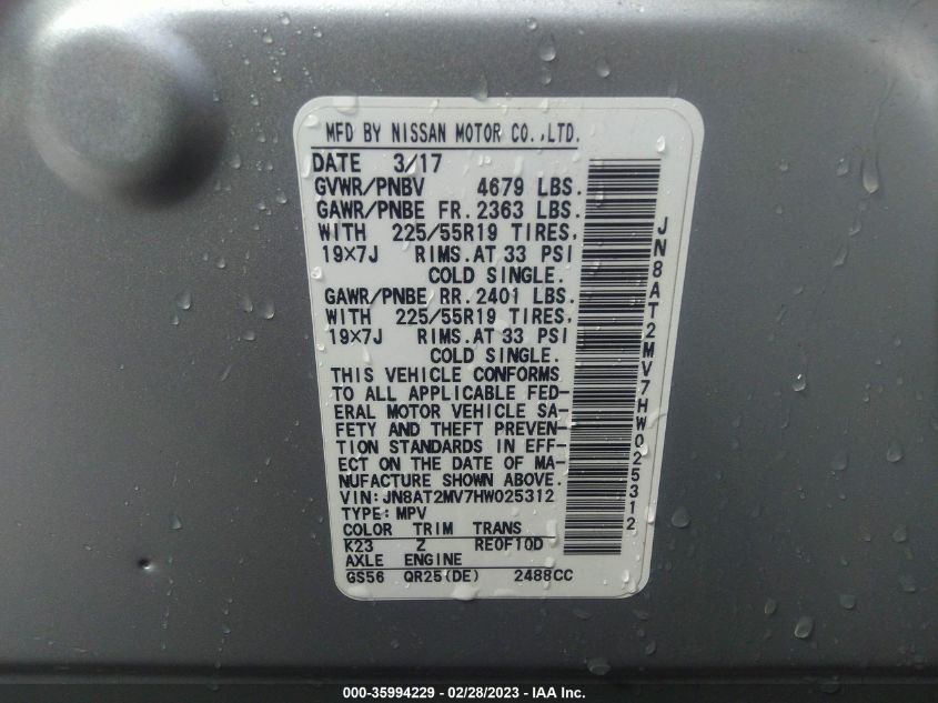 2017 NISSAN ROGUE SL - JN8AT2MV7HW025312