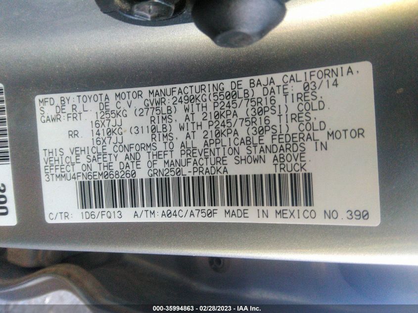 2014 TOYOTA TACOMA - 3TMMU4FN6EM068260