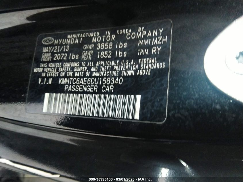 2013 HYUNDAI VELOSTER TURBO W/BLACK INT - KMHTC6AE6DU158340