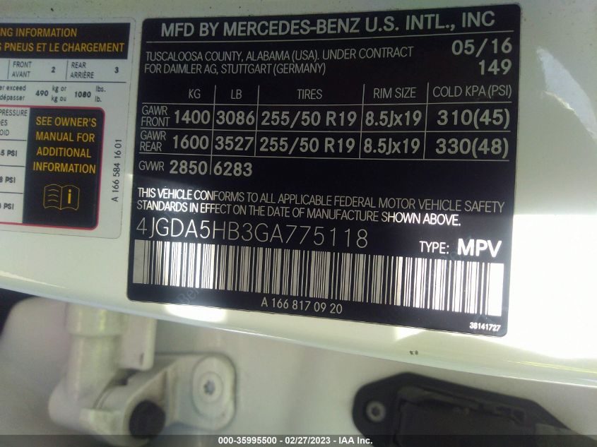 2016 MERCEDES-BENZ GLE GLE 350 - 4JGDA5HB3GA775118