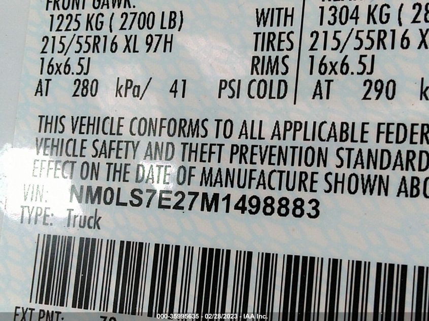 2021 FORD TRANSIT CONNECT VAN XL NM0LS7E27M1498883