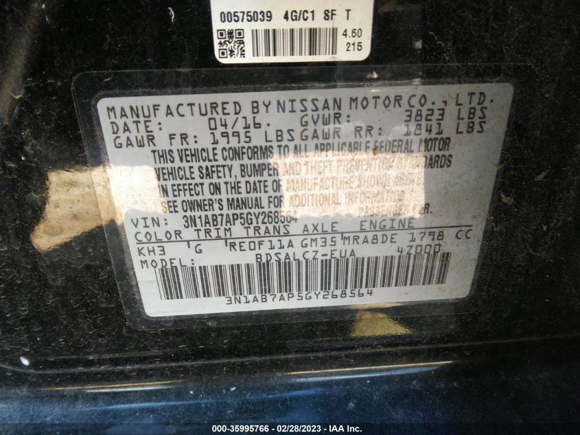 2016 NISSAN SENTRA FE+ S - 3N1AB7AP5GY268564