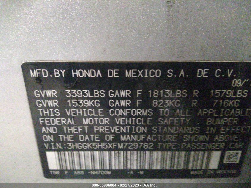 2015 HONDA FIT LX - 3HGGK5H5XFM729782