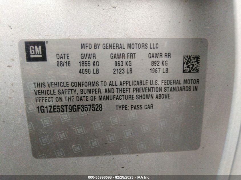 2016 CHEVROLET MALIBU LT - 1G1ZE5ST9GF357528