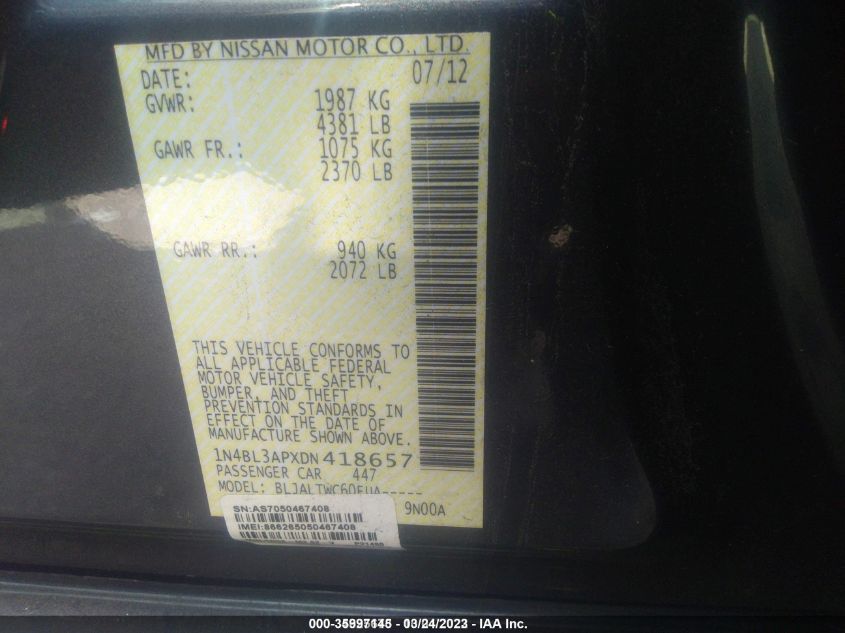 2013 NISSAN ALTIMA 3.5 SV - 1N4BL3APXDN418657