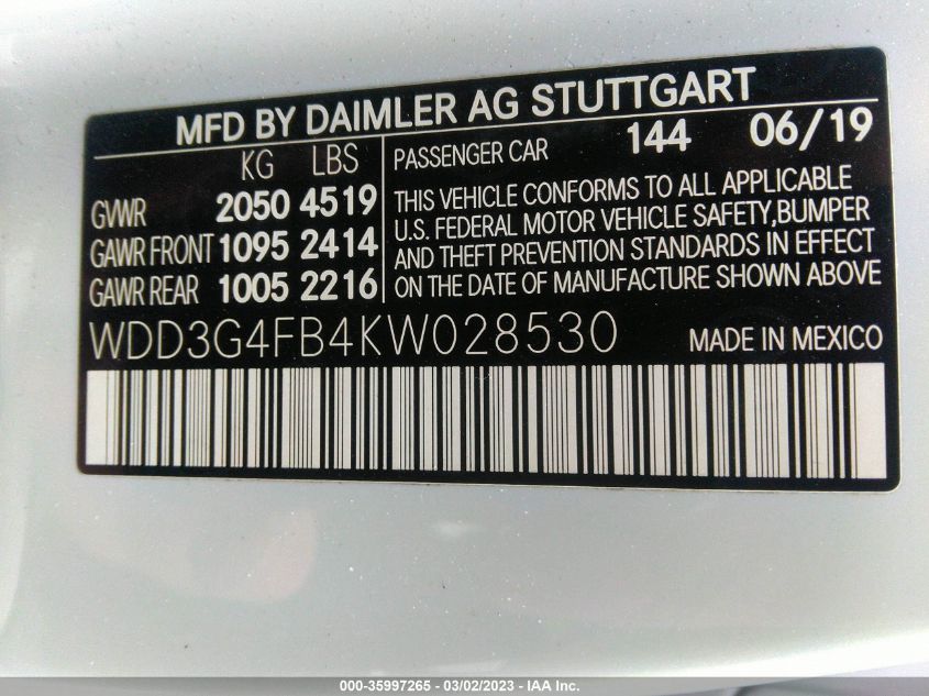 2019 MERCEDES-BENZ A-CLASS A 220 - WDD3G4FB4KW028530