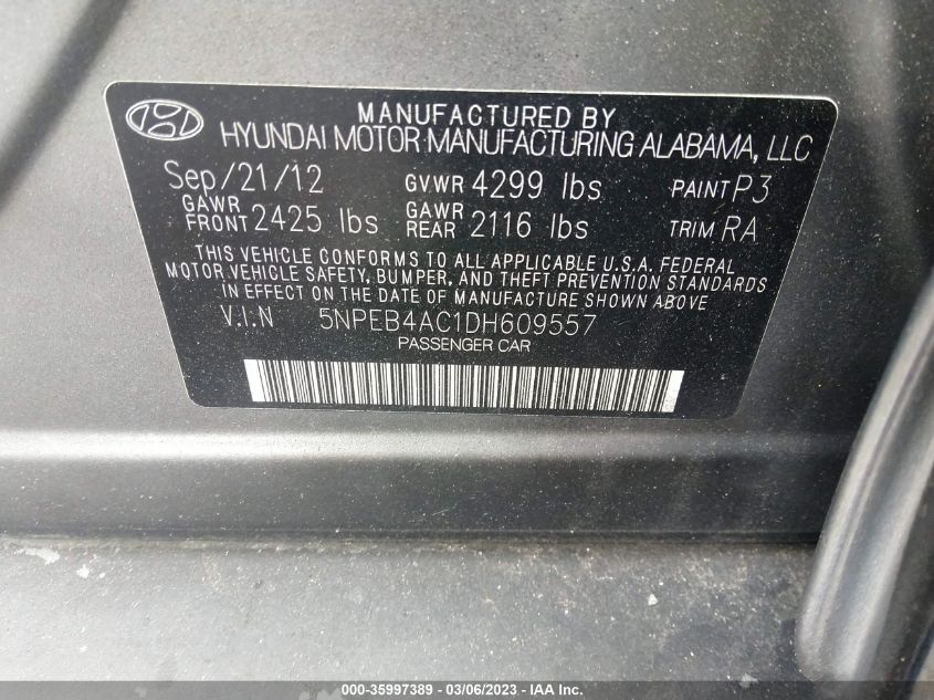 2013 HYUNDAI SONATA GLS/SE/LIMITED - 5NPEB4AC1DH609557