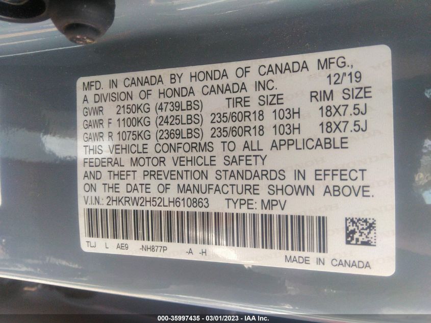 2020 HONDA CR-V EX - 2HKRW2H52LH610863