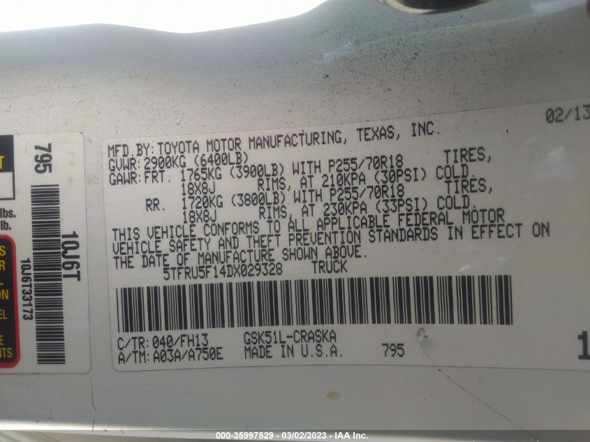 2013 TOYOTA TUNDRA 2WD TRUCK - 5TFRU5F14DX029328