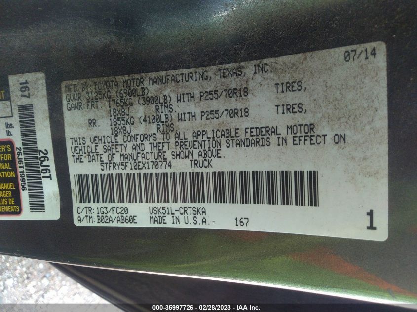 2014 TOYOTA TUNDRA 2WD TRUCK SR/SR5 - 5TFRY5F10EX170774