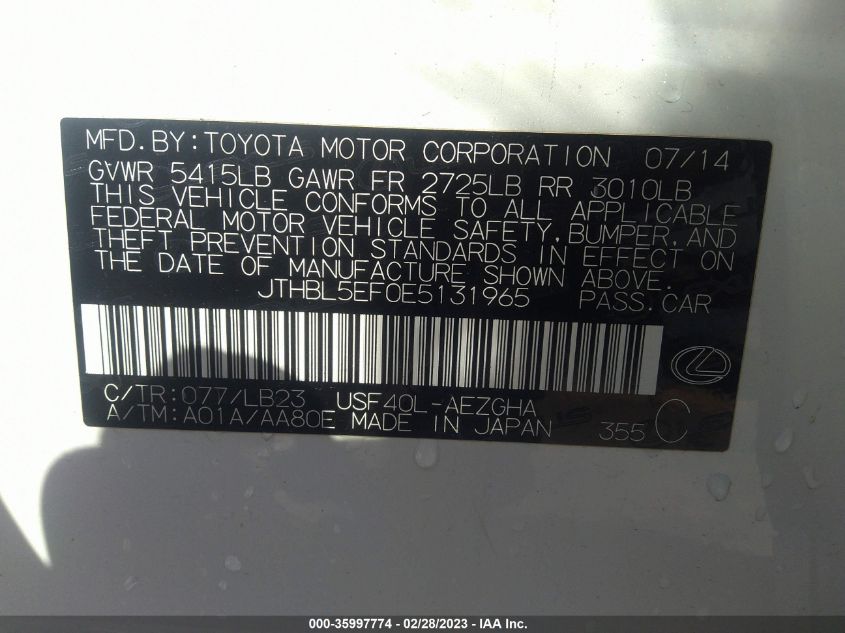 2014 LEXUS LS 460 - JTHBL5EF0E5131965