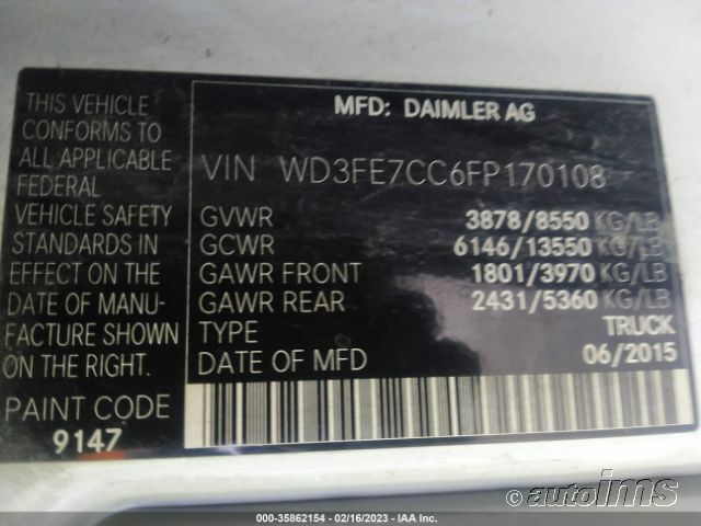2015 MERCEDES-BENZ SPRINTER CARGO VANS WD3FE7CC6FP170108
