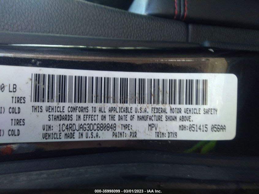 2013 DODGE DURANGO SXT - 1C4RDJAG3DC680848