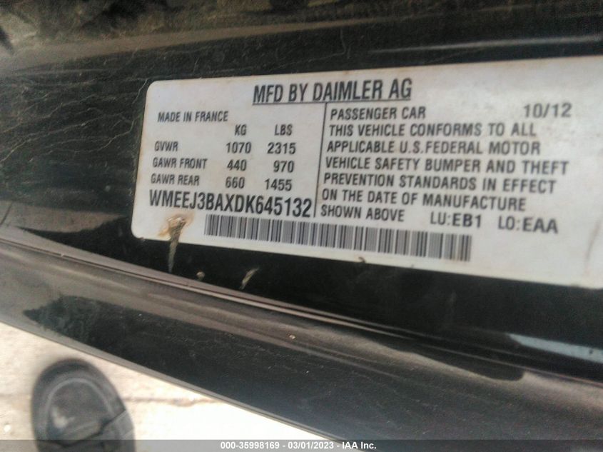 2013 SMART FORTWO PURE/PASSION WMEEJ3BAXDK645132