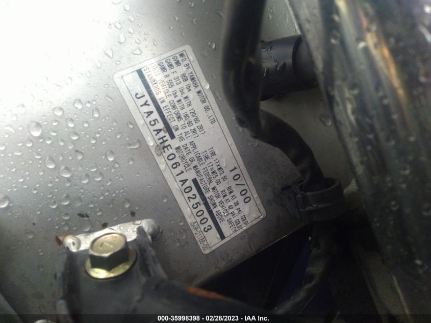 2001 YAMAHA YZF600 R JYA5AHE061A025003