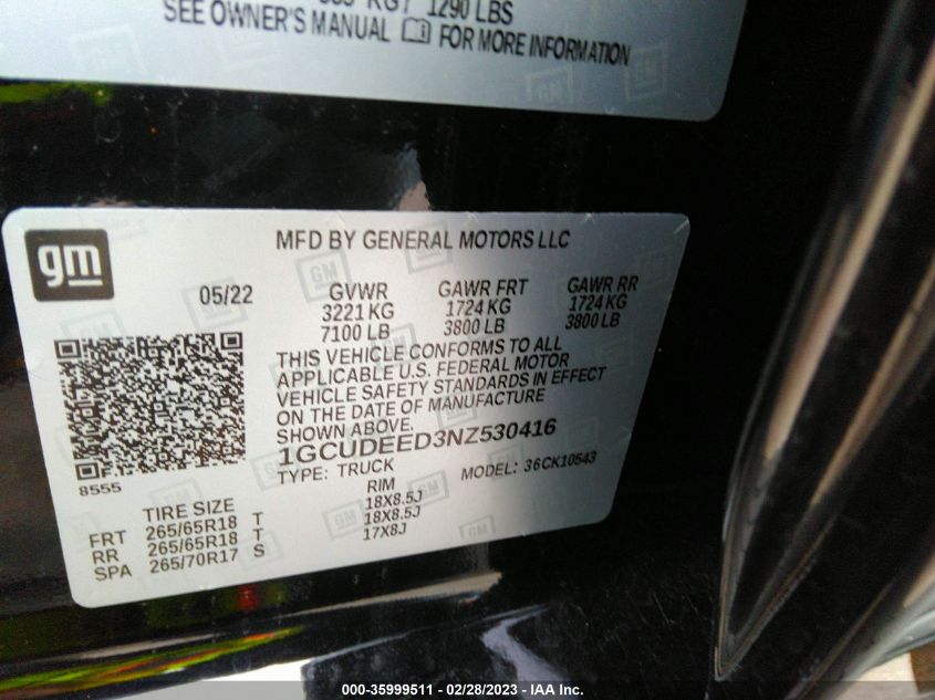 2022 CHEVROLET SILVERADO 1500 RST - 1GCUDEED3NZ530416