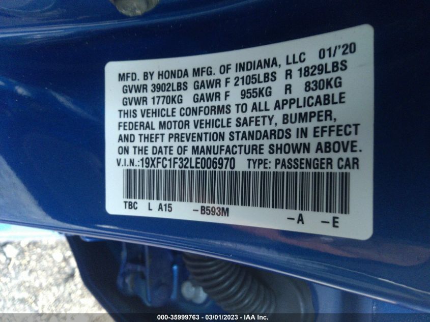 2020 HONDA CIVIC SEDAN EX 19XFC1F32LE006970
