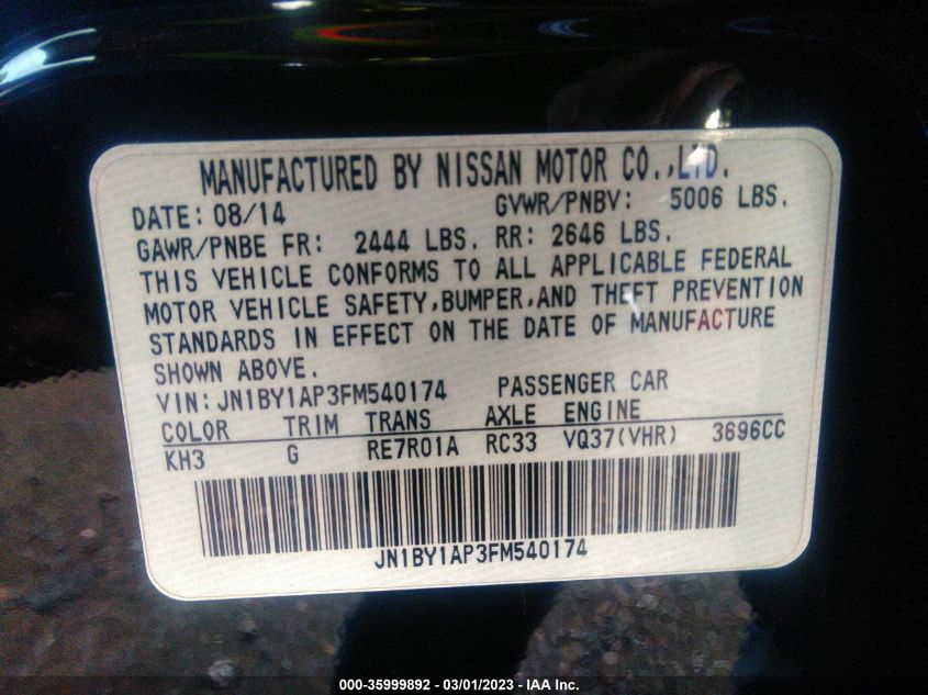 2015 INFINITI Q70 - JN1BY1AP3FM540174