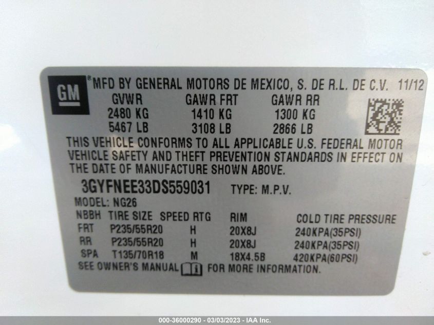 2013 CADILLAC SRX PREMIUM COLLECTION - 3GYFNEE33DS559031