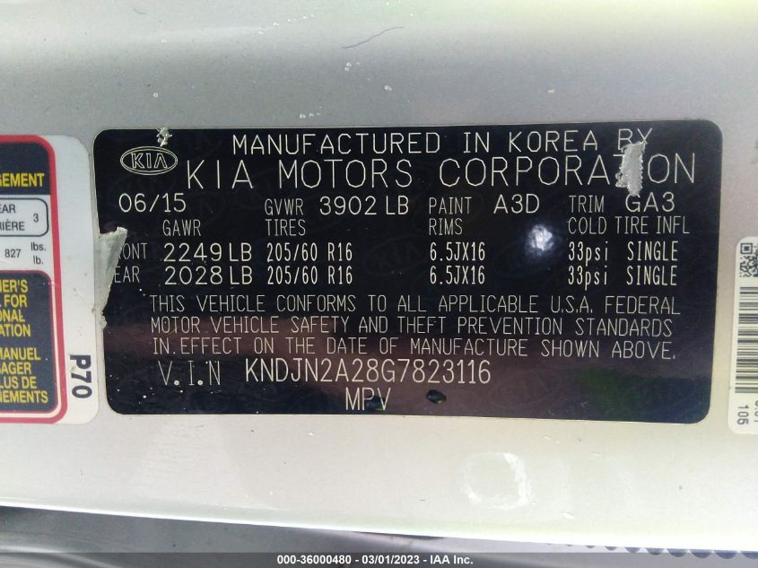 2016 KIA SOUL BASE - KNDJN2A28G7823116