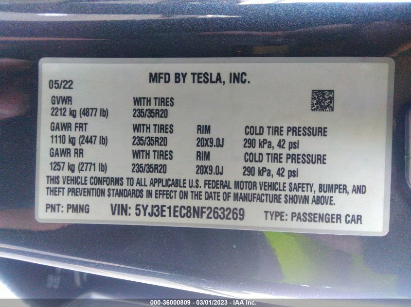 Фото: 5YJ3E1EC8NF263269 - 9
