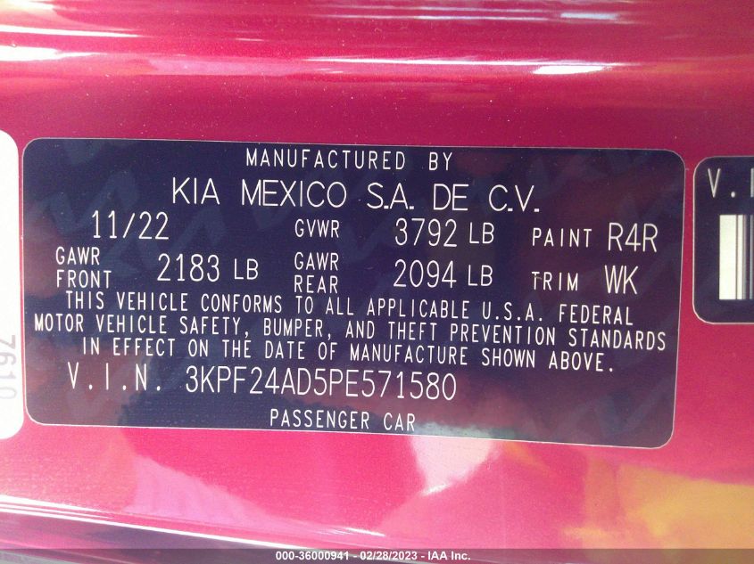 2023 KIA FORTE LXS - 3KPF24AD5PE571580