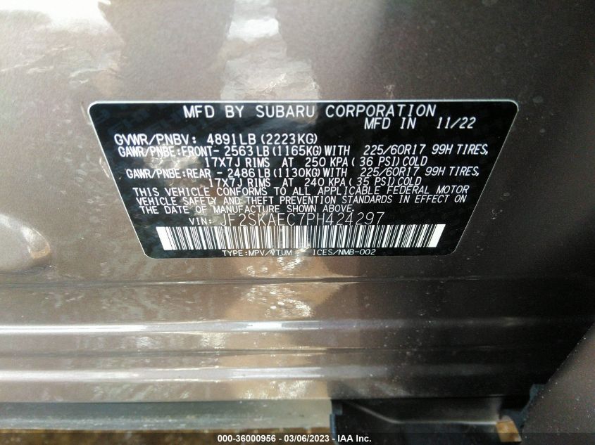 2023 SUBARU FORESTER PREMIUM - JF2SKAEC7PH424297