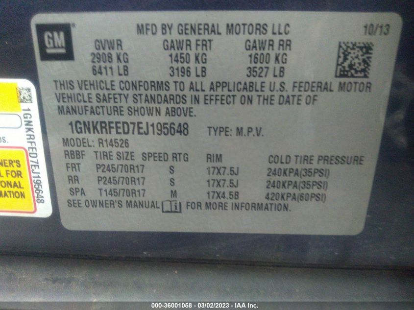 2014 CHEVROLET TRAVERSE LS - 1GNKRFED7EJ195648