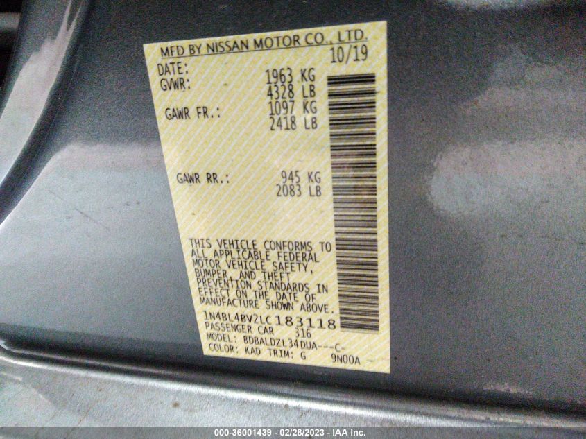 2020 NISSAN ALTIMA 2.5 S - 1N4BL4BV2LC183118