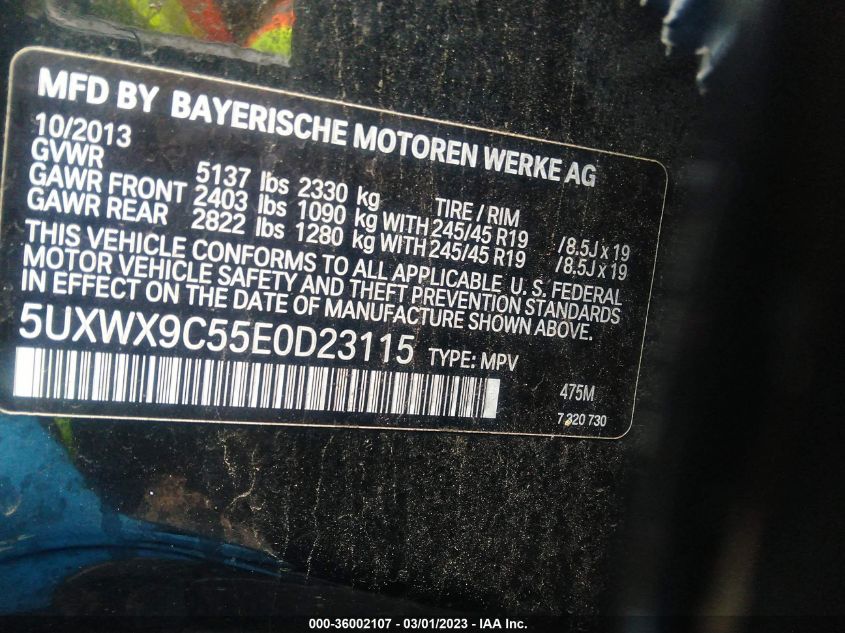 2014 BMW X3 XDRIVE28I - 5UXWX9C55E0D23115