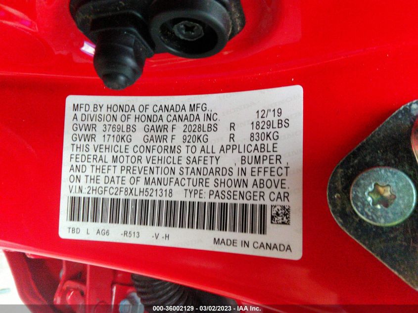 2020 HONDA CIVIC SEDAN SPORT - 2HGFC2F8XLH521318