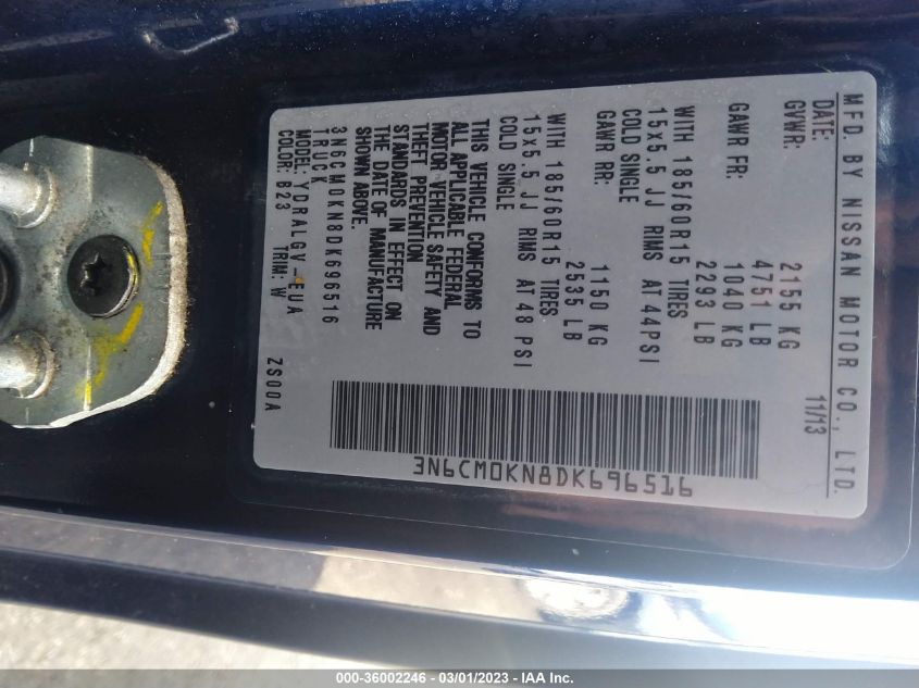 2013 NISSAN NV200 SV 3N6CM0KN8DK696516