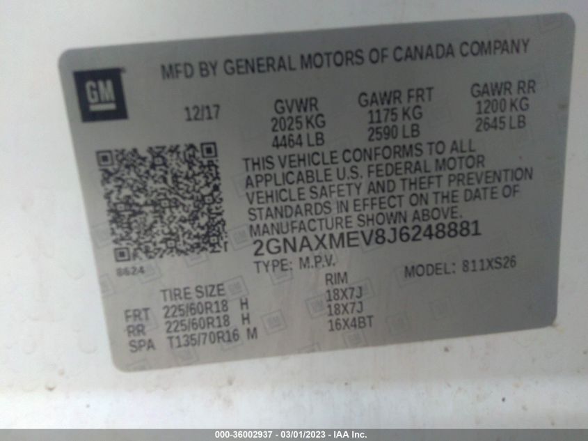 2018 CHEVROLET EQUINOX PREMIER - 2GNAXMEV8J6248881