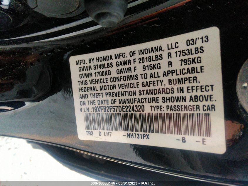 2013 HONDA CIVIC SDN LX - 19XFB2F57DE224320