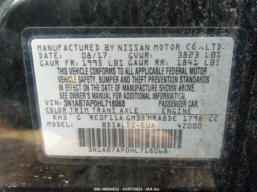 VIN 3N1AB7AP0HL718068 2017 NISSAN SENTRA SV