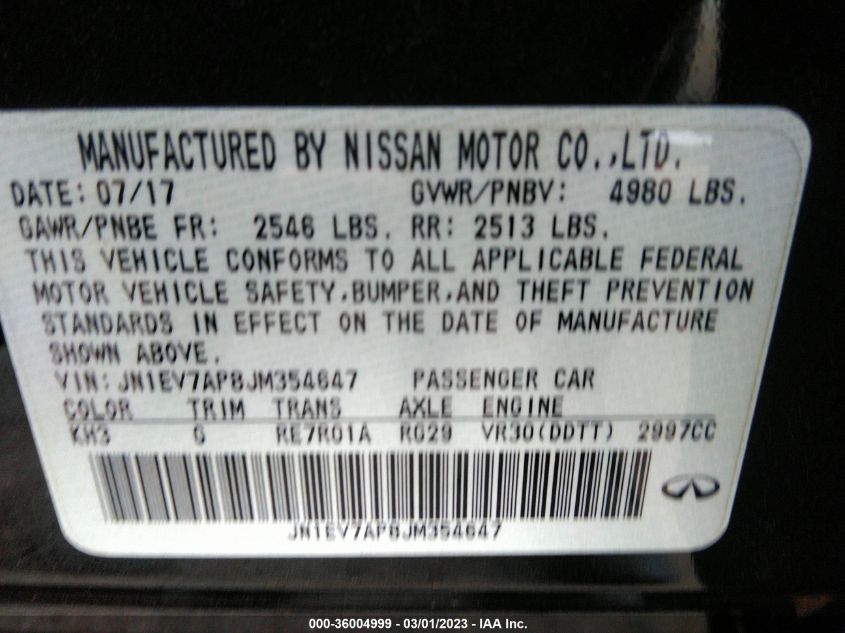 2018 INFINITI Q50 3.0T LUXE - JN1EV7AP8JM354647