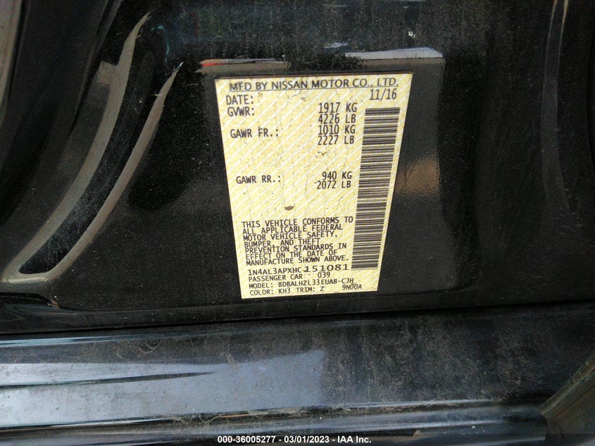 VIN 1N4AL3APXHC151081 2017 NISSAN ALTIMA 2.5 SR