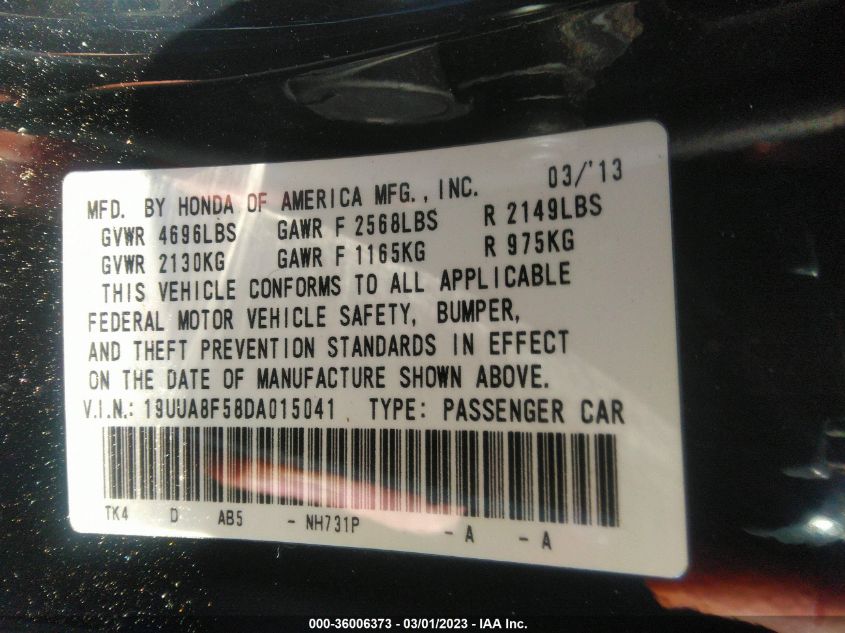 2013 ACURA TL TECH - 19UUA8F58DA015041