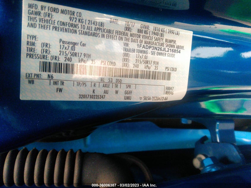 VIN 1FADP3N26JL216854 2018 FORD FOCUS TITANIUM