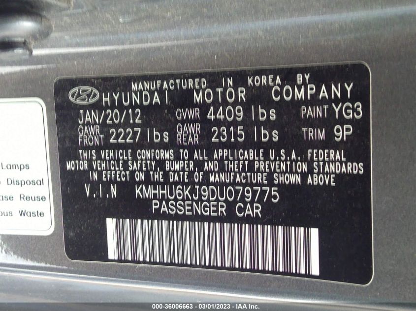 2013 HYUNDAI GENESIS COUPE 3.8 TRACK KMHHU6KJ9DU079775