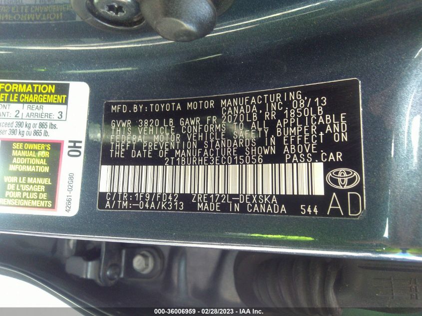 2014 TOYOTA COROLLA L/LE/S/S PLUS/LE PLUS - 2T1BURHE3EC015056
