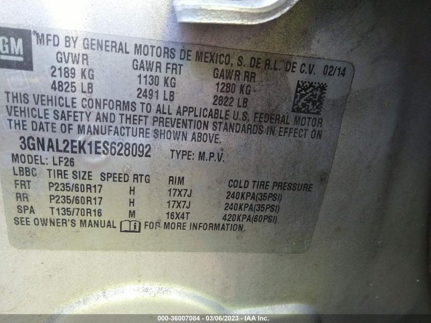 2014 CHEVROLET CAPTIVA SPORT FLEET LS - 3GNAL2EK1ES628092